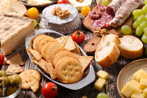 selection of cheese,salami and snacks