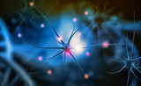 Neuron cells on abstract blue background. 3d illustration.