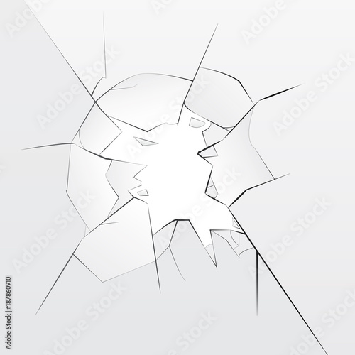 Broken glass with hole, transparent vector background