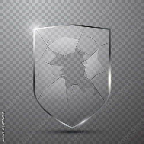 Transparent broken glass shield, vector illustration