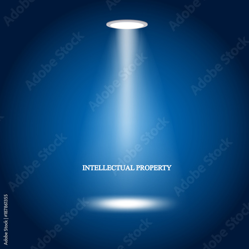 Business illustration. The light from the lamp with the inscription:intellectual property
