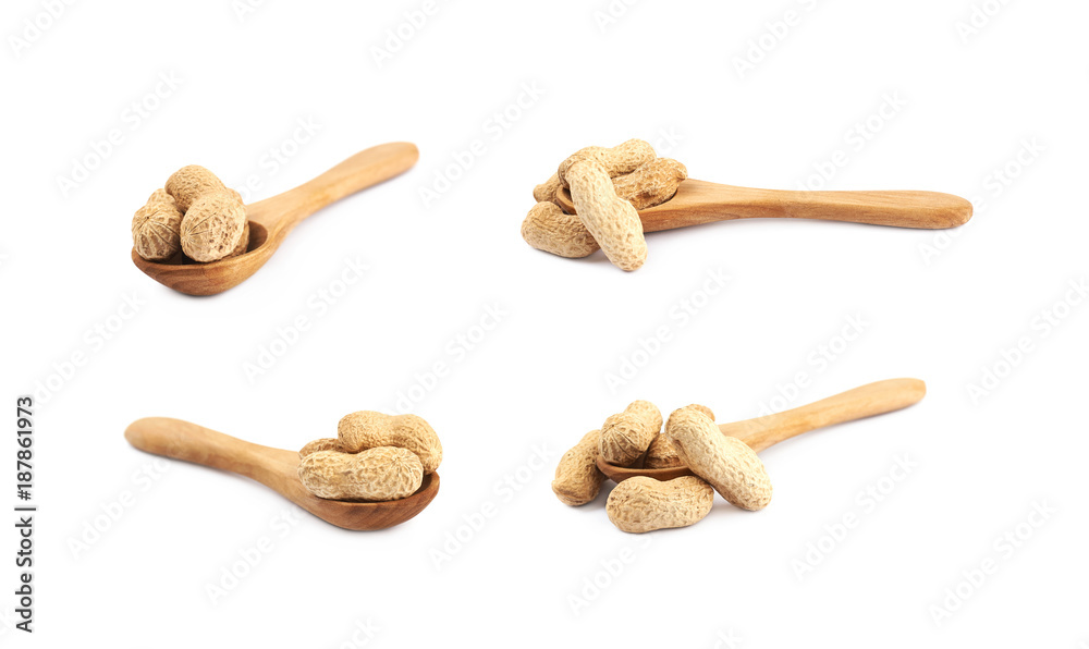 Spoon full of peanuts isolated Spoon full of peanuts isolated