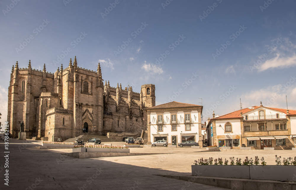 Guarda Cathedral (Sé) seen from Luís de Camões square. Guarda, in Portugal.