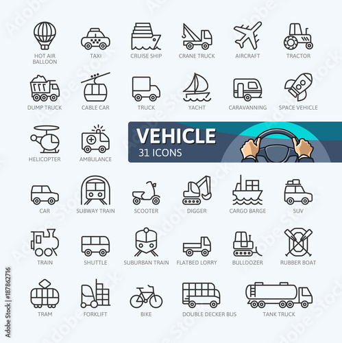Transport, vehicle and delivery elements - minimal thin line web icon set. Outline icons collection. Simple vector illustration.
