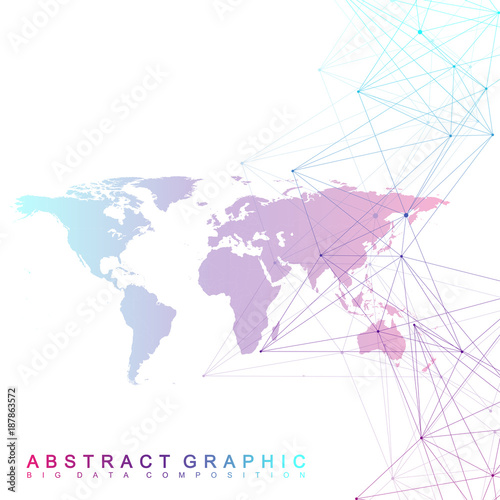 Big data complex world globe. Graphic abstract background communication. Perspective backdrop of depth. Virtual minimal array with compounds. Digital data visualization. Vector illustration Big data.