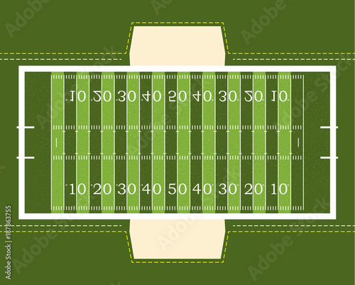 American football field with bench. Vector illustration. Textured Grass American Football Field.