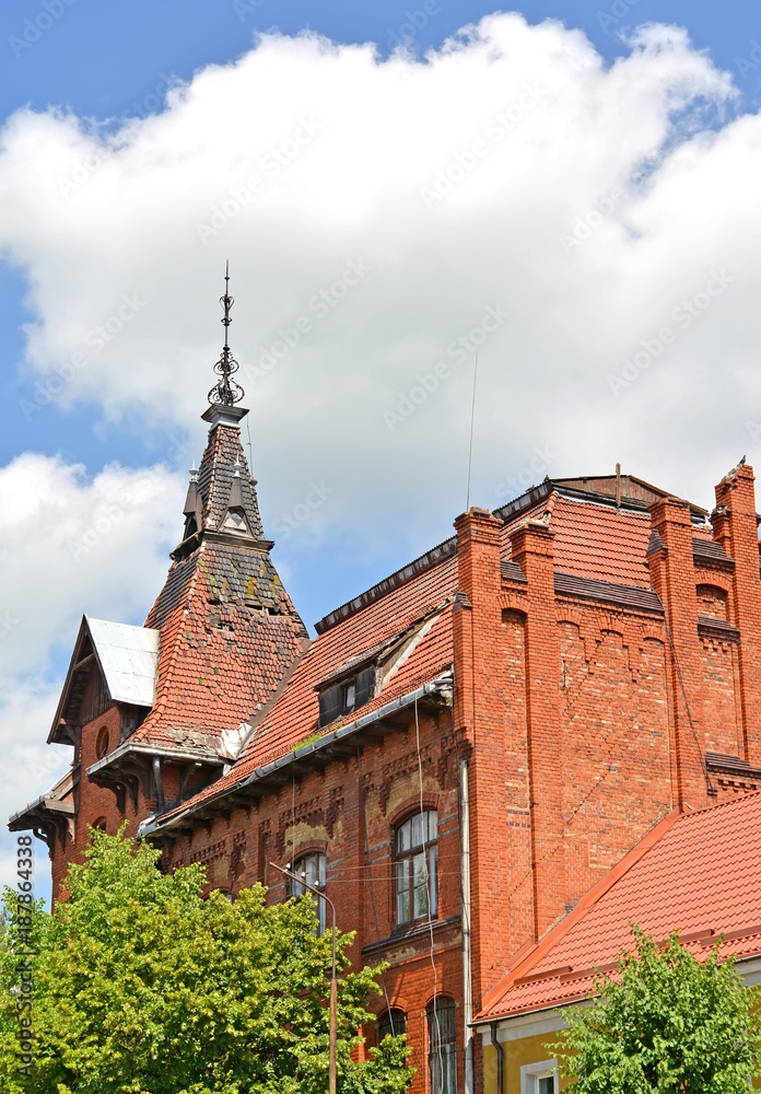 Spike on the building of the former German psychiatric clinic (1902). Gvardeysk, Kaliningrad region