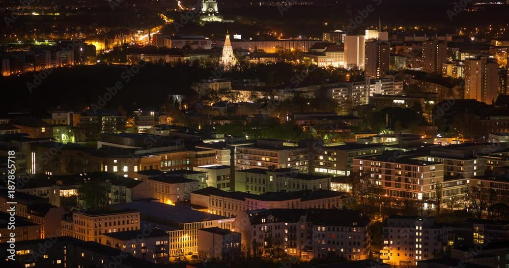 Leipzig, Germany - April 2015: Timelapse over the city centre at night Leipzig, Germany - April 2015: Timelapse over the city centre at night