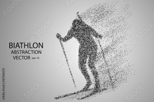 Biathlon racer, abstract silhouette, winter skiing. The particles from circles and points in the form of a skier biathlete. Graphic concept. Vector illustration eps 10.