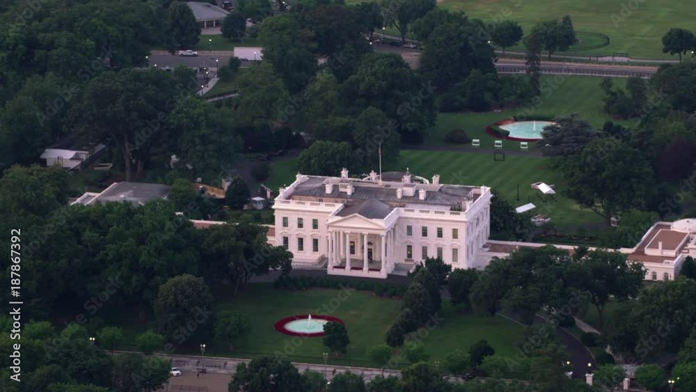 Washington, D.C. circa-2017, Aerial view of White House, home to the President of the United States. Shot with Cineflex and RED Epic-W Helium. Washington, D.C. circa-2017, Aerial view of White House, home to the President of the United States. Shot with Cineflex and RED Epic-W Helium.