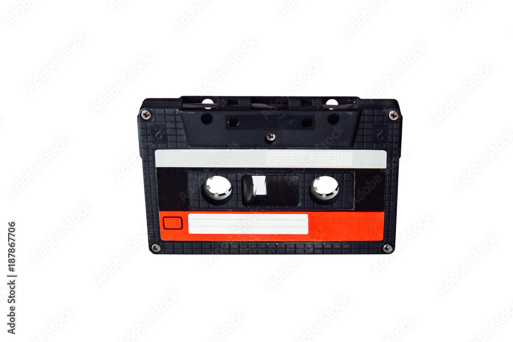 Audio cassette. Vintage audio cassette tap on white background. Old cassette tape audio isolated on white.