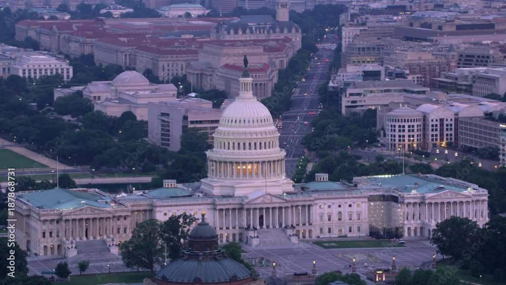 Washington, D.C. circa-2017, Aerial view of Capitol Building and Pennsylvania Avenue.  Shot with Cineflex and RED Epic-W Helium. 