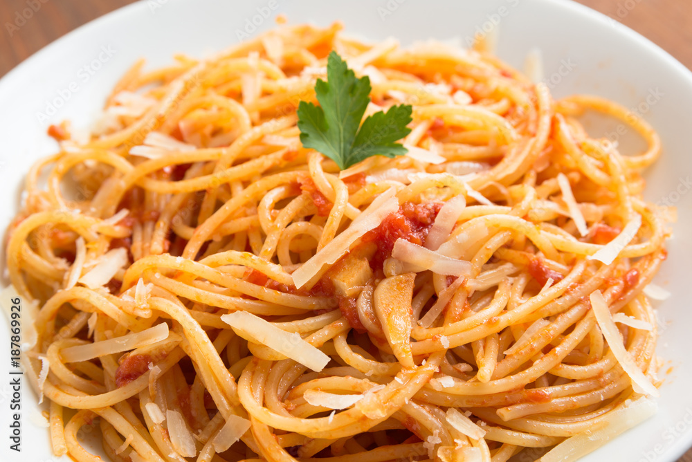 Tomato spaghetti with parmigiano cheese Tomato spaghetti with parmigiano cheese