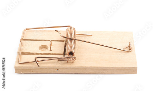 Tableau sur toile Wooden mousetrap device isolated