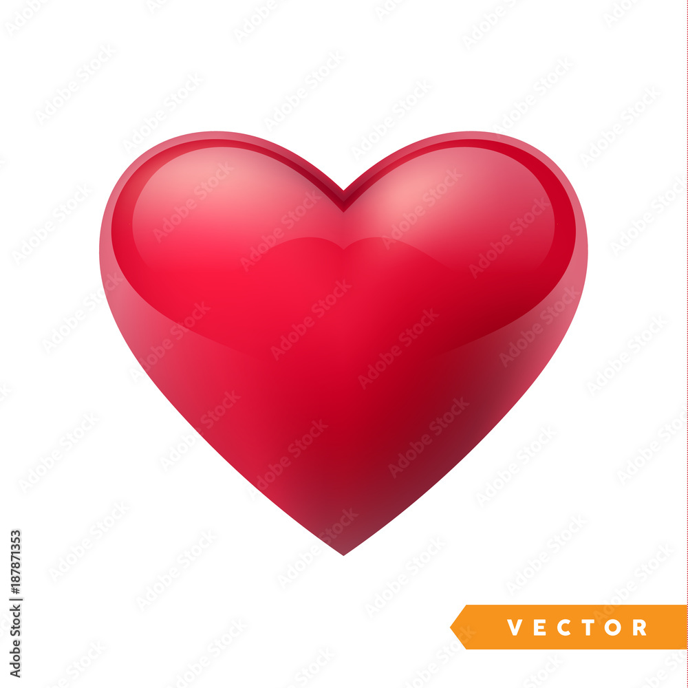 Realistic red valentine heart. Vector illustration - obrazy, fototapety, plakaty 
