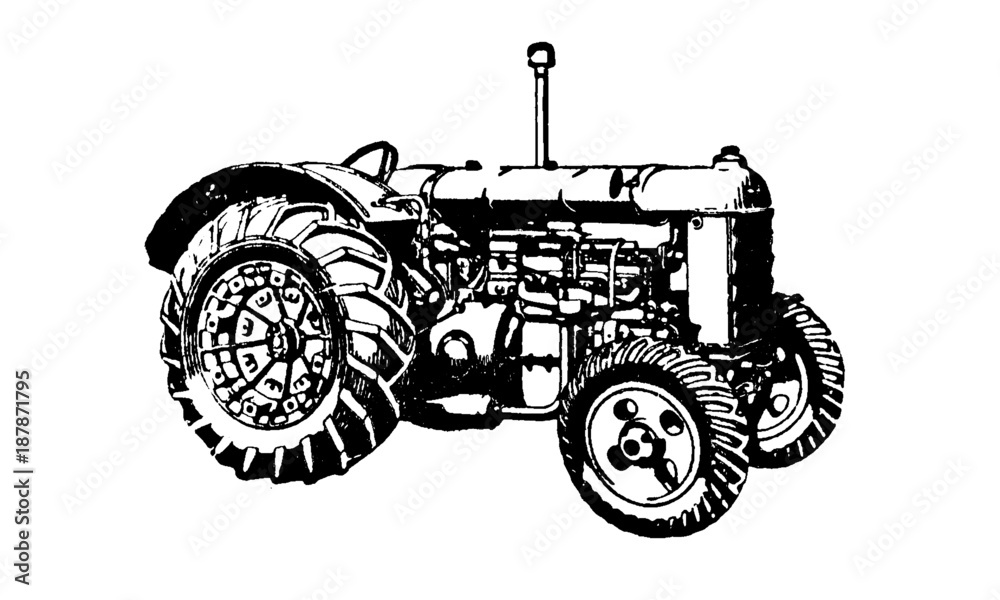 Vintage Retro Tractor Farming Machinery Illustration