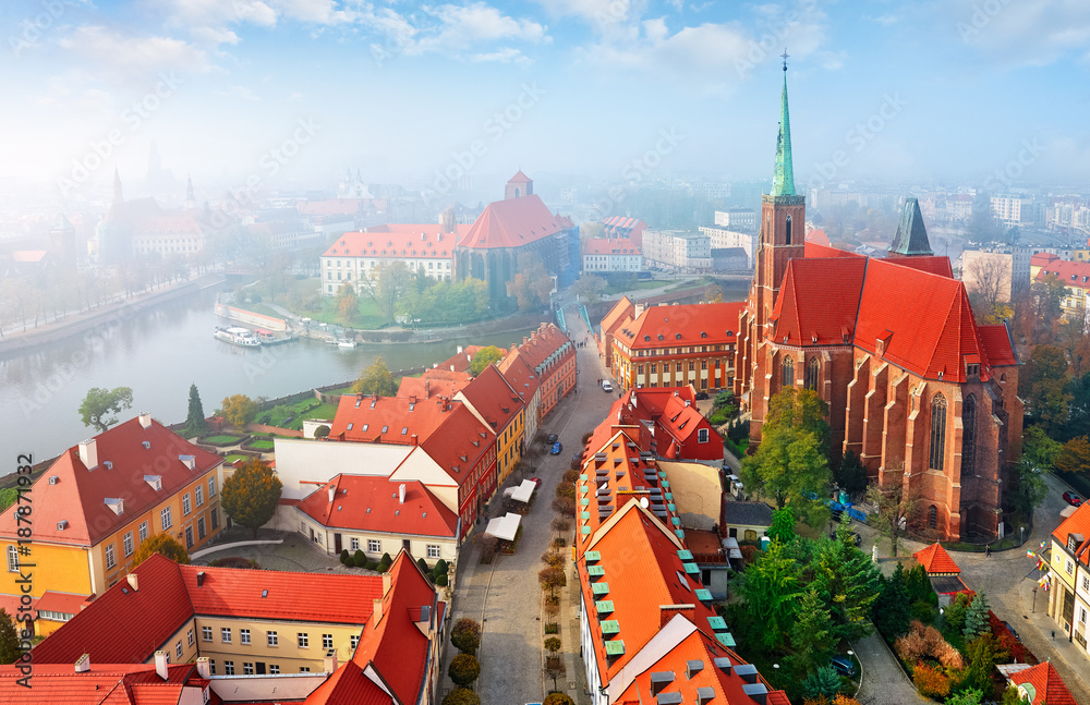 Obraz Wrocław miasto w Polsce widok z góry na kościół sanktuarium z wysokim