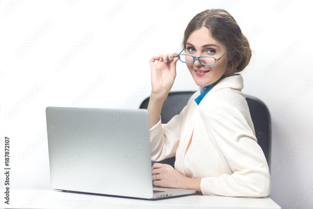 young attractive smily business woman working in office young attractive smily business woman working in office