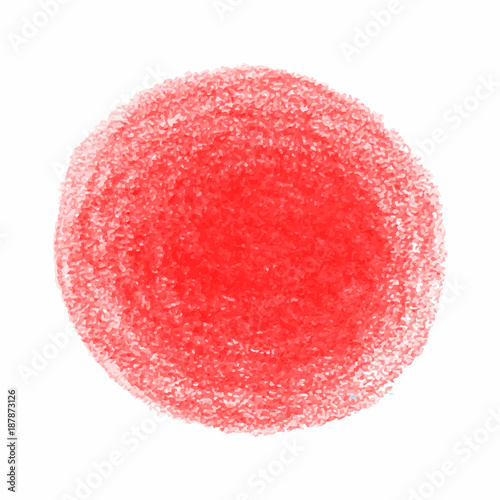 Red crayon scribble texture stain isolated on white background