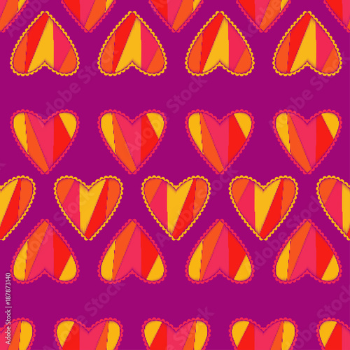 Seamless background with decorative hearts. Valentine's day.  Scribble texture. Textile rapport. © lazininamarina