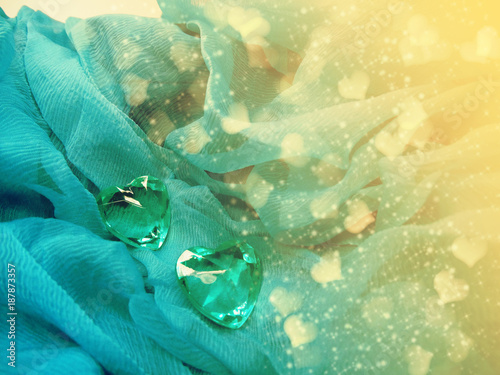 Fototapeta Naklejka Na Ścianę i Meble -  crystal two gem hearts valentine's day love holiday concept background