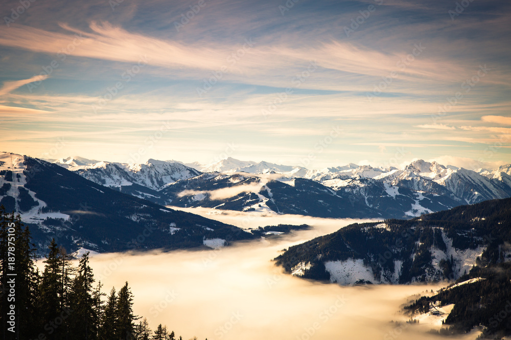 Austrian alps panorama. Mountains nature landscape.