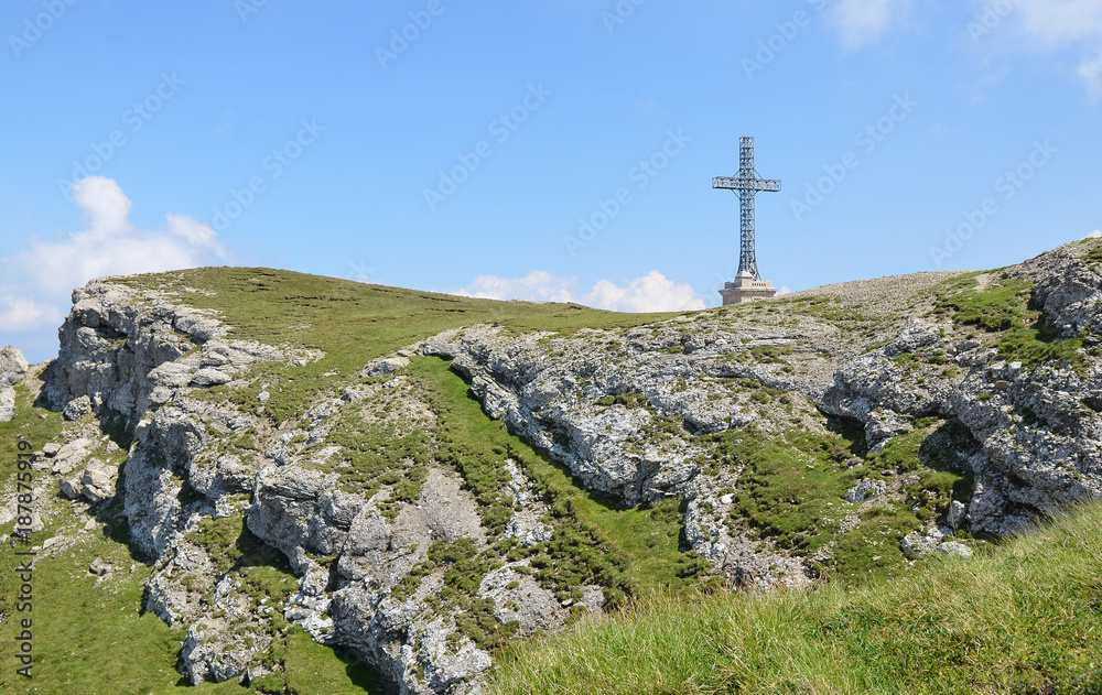 Fototapeta premium Caraiman heroes cross monument in Bucegi mountains Romania