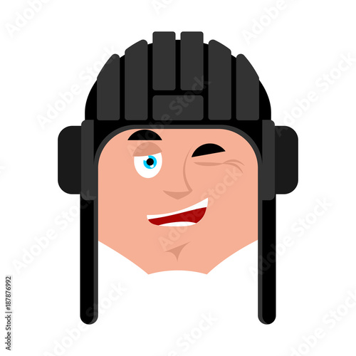 Tankman wink emoji. Russian soldier merry emotion avatar. Tankman Military in Russia Joyful. Illustration for 23 February. Defender of Fatherland Day. Army holiday for Russian Federation