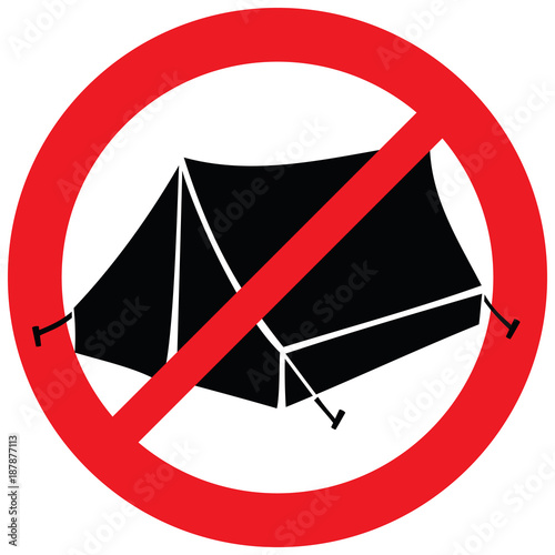 no camping sign (tents not allowed symbol, prohibition icon)