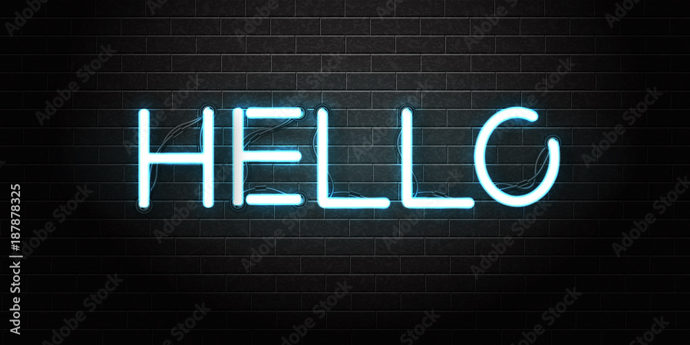 Vector realistic isolated neon sign of Hello lettering for decoration and covering on the wall background.
