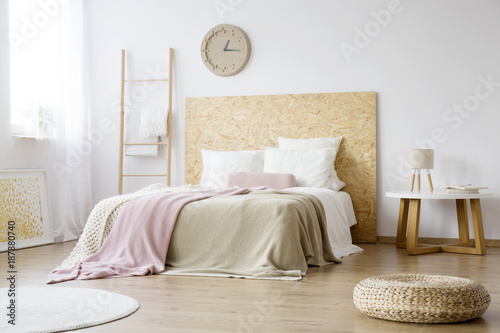 Natural bedroom with wooden furniture