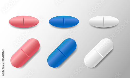 Set of various vector oval pills and tablets