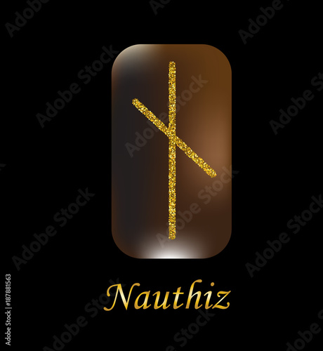 Vector illustration of characters rune gold dust on a wooden form on a black background. photo