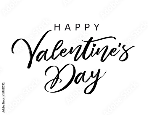 Lettering Happy Valentines Day banner black. Valentines Day greeting card template with typography text happy valentine`s day on white background. Vector illustration