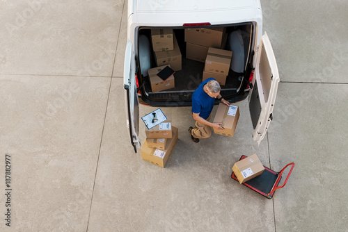 Courier delivering parcel