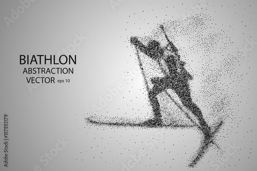 Biathlon racer, abstract silhouette, winter skiing. The particles from circles and points in the form of a skier biathlete. Graphic concept. Vector illustration eps 10.