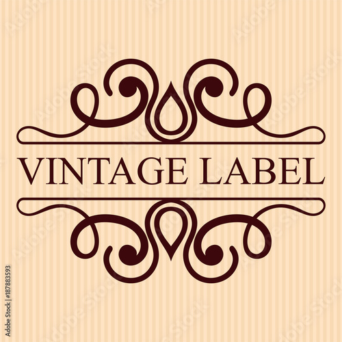 Vintage calligraphic label. Ornate logo template for design of invitations, greeting cards, banners, posters, placards, badges, hotel, restaurant, business identity. Vector illustration.
