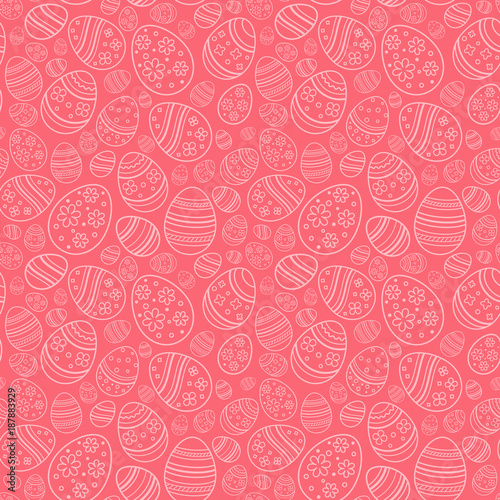Vector seamless simple pattern with ornamental eggs. Easter holiday pink background for printing on fabric, paper for scrapbooking, gift wrap and wallpapers.
