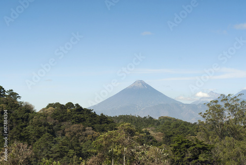 Stunning view of volcano in Guatemala called Agua. 3 760 m. Central America. Nature reserve attractive landscape tourism.