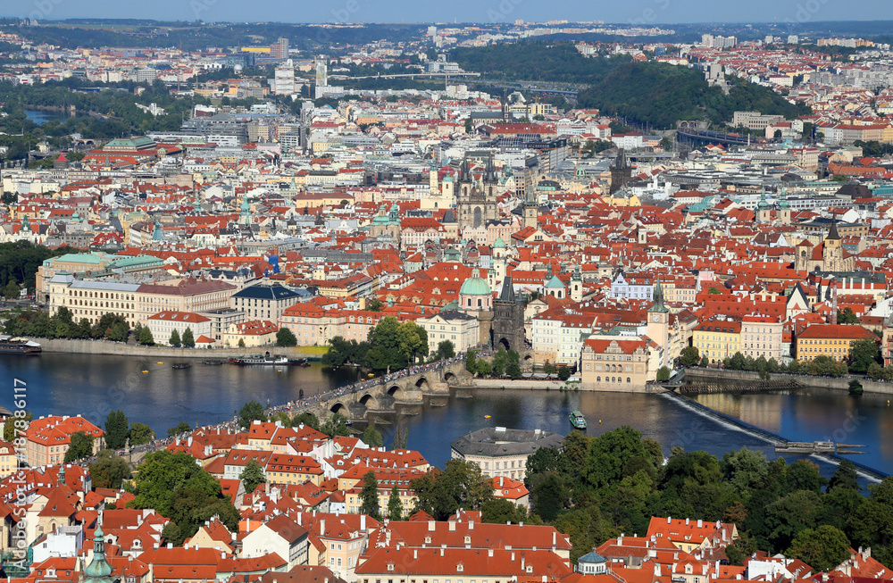 Prague City in Czech Republic with charles bridge  and Vltava river