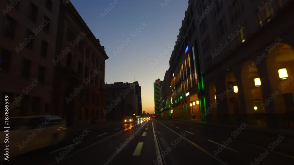 POV Car Driving in Berlin Mitte at night, heading toward Potsdamer Platz. Gyro-stabilized camera. POV Car Driving in Berlin Mitte at night, heading toward Potsdamer Platz. Gyro-stabilized camera.