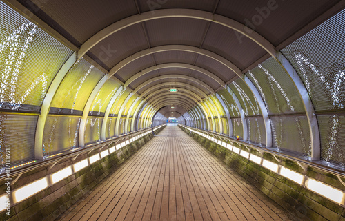 tunnel with lights in yellow and grey