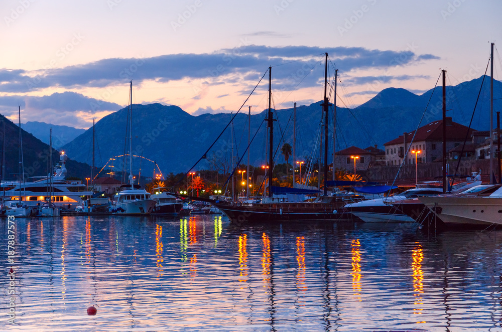 Beautiful evening view of Kotor and Bay of Kotor, Montenegro