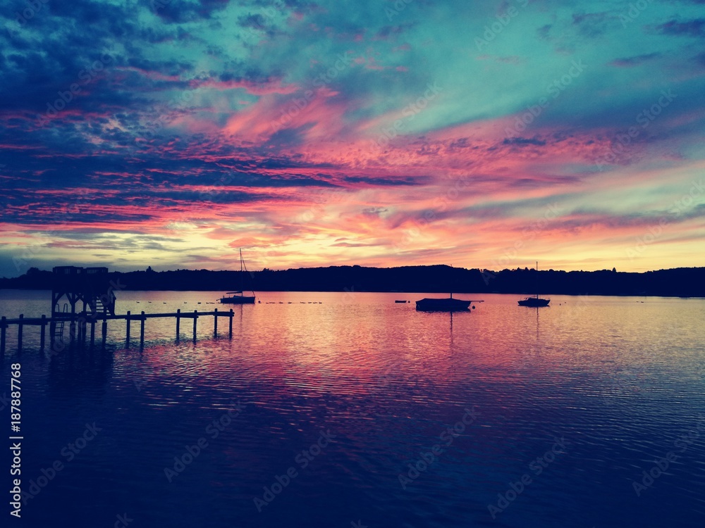colorful sunset at lake