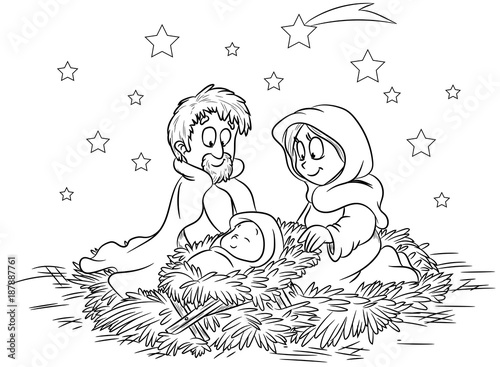 Maria und Josef mit Jesuskind - Vektor-Illustration