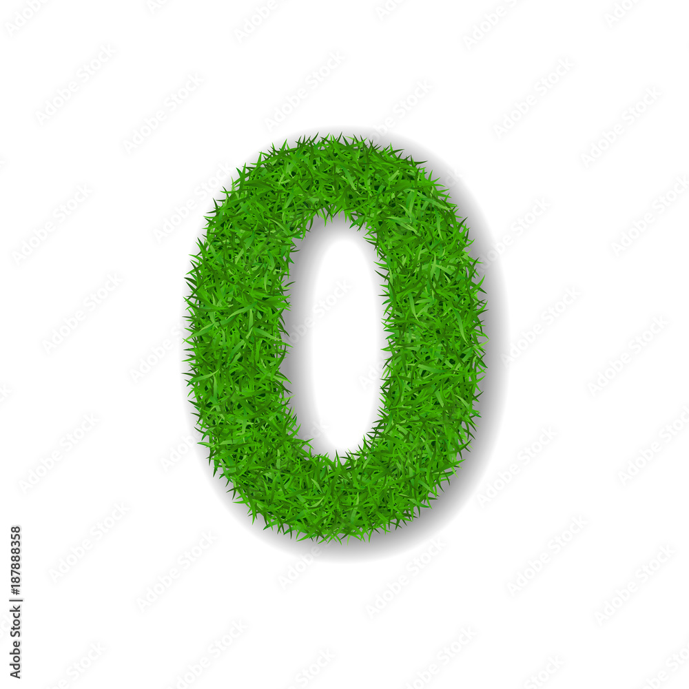 Grass number zero. Green number 0, isolated on white background. Green grass 3D zero, symbol of fresh nature, plant lawn, summer. Grass texture spring font. Beautiful eco design. Vector illustration Grass number zero. Green number 0, isolated on white background. Green grass 3D zero, symbol of fresh nature, plant lawn, summer. Grass texture spring font. Beautiful eco design. Vector illustration