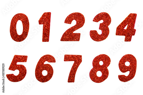 set of Red glitter number isolated. For design. with clipping path