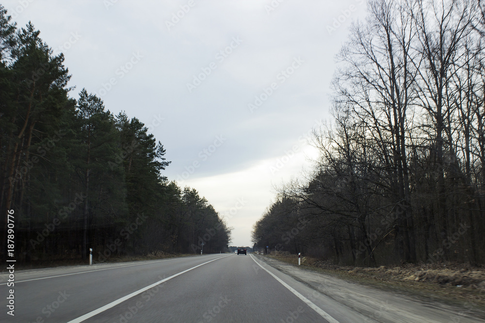 Autumn landscape with road among forest Autumn landscape with road among forest
