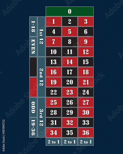 Traditional European Roulette Table raster illustration