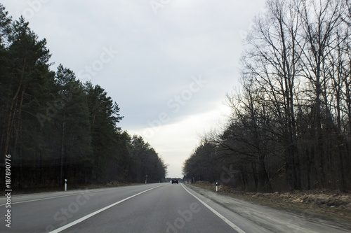 Autumn landscape with road among forest